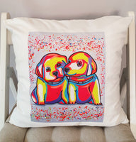 Dog Off White Fleecy Cushion cover 'Puppy Love'